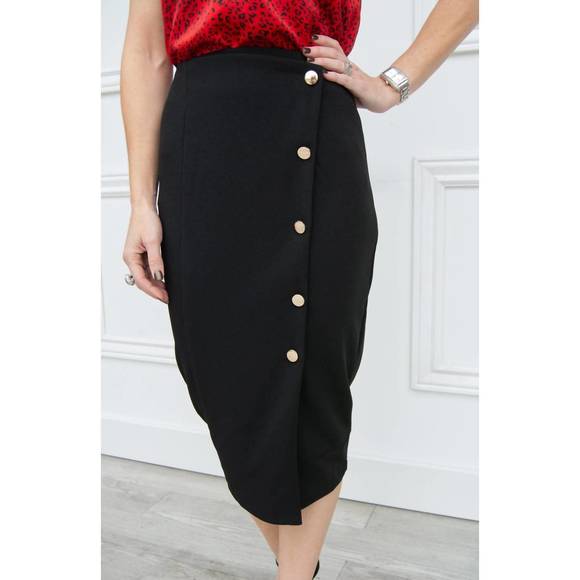 NEW BISHOP + YOUNG button front pencil skirt in black - Picture 2 of 3